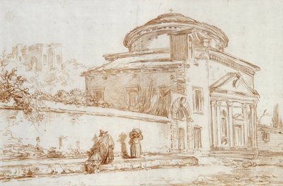 ヴィラサケッティ、ローマ（紙に赤いチョーク） 作： Hubert Robert